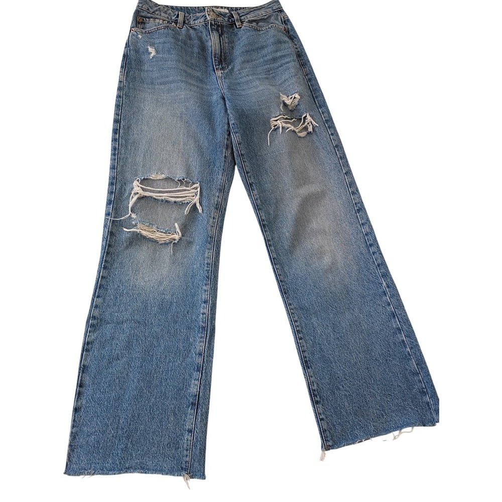 Garage Denim Wide Leg Distressed Jeans 07 28x31.5T NWOT Medium Wash High Rise